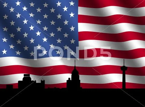 San antonio skyline with flag Stock Illustration