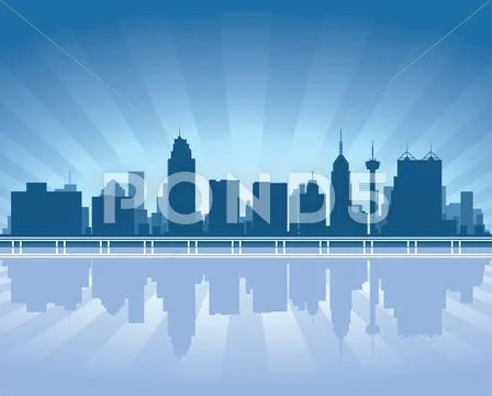 San antonio skyline with reflection in water Stock Illustration