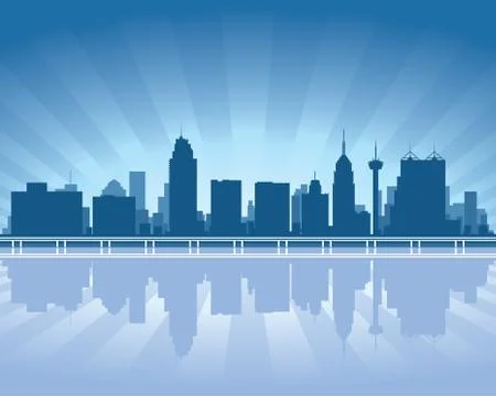 San antonio skyline with reflection in water Stock Illustration