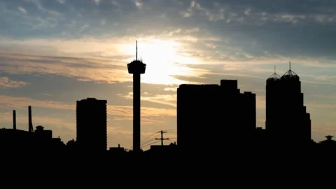 San Antonio Skyline, Texas, Time Lapse at Sunrise with Colorful Clouds, USA Stock Footage 160985201