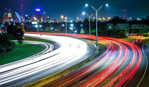 San antonio texas cityscape skyline and traffic commute at night Stock Photos