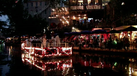 San Antonio Texas riverwalk Navy band night M HD Stock Footage