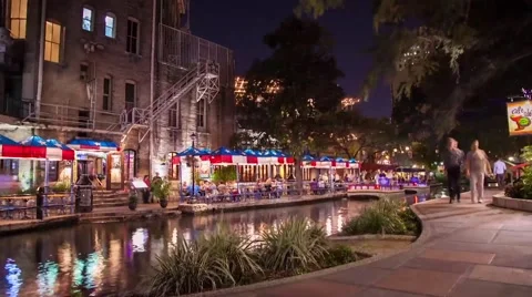 San Antonio, Texas Riverwalk Time-Lapse at Night (HD) Stock Footage