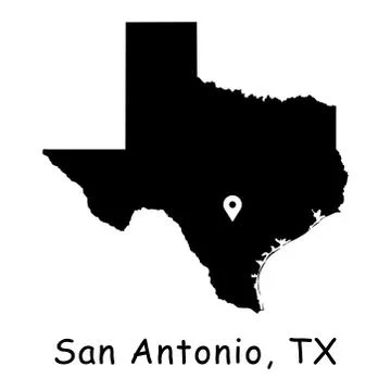 San Antonio on Texas State Map with Location Pin on San Antonio City Stock Illustration