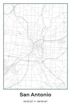 San Antonio, Texas - vector map of city in Pastel, Gray, White, Green colors Stock Illustration