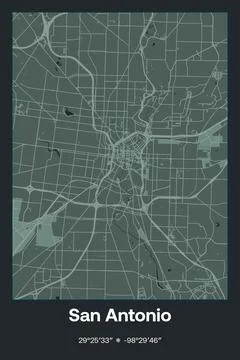 San Antonio, Texas - vector map of city in Dark gray, Gray, Green, gray-green co Stock Illustration