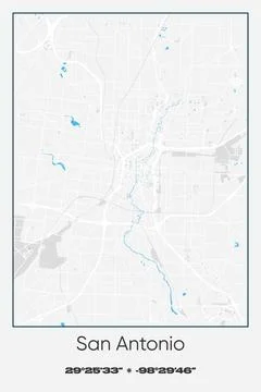 San Antonio, Texas - vector map of city in Gray, white, blue colors Stock Illustration