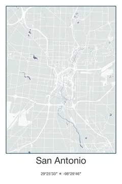 San Antonio, Texas - vector map of city in Gray, Blue, Green, White colors Stock Illustration