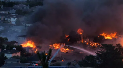 San Bruno explosion and fire, September 2010 high angle shot Video stock 1002837