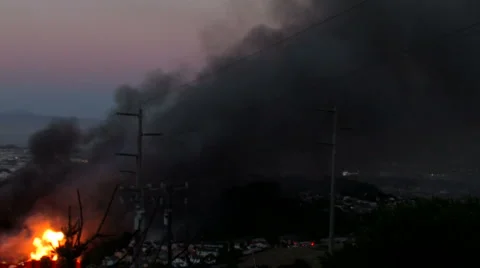 San Bruno fire September 2010 - helicopter dumps water Video stock 1002790