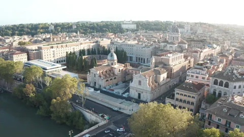 San Carlo al Corso, Ara Pacis &amp; Mausoleo di Augusto from Tiber River (LUT) Stock Footage 305164043