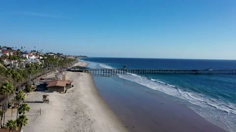 San Clemente beach pier in the summer with blue oceans and blue skies. Stock Footage 163687265
