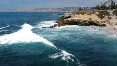 San Diego Beaches With Rolling Waves in Southern California Stock Footage 120368540