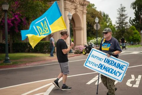 San Diego, CA - USA - May 21, 2022 - Stand With Ukraine rally at balboa park Stock Photos