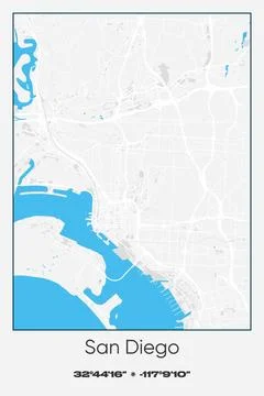 San Diego, California - vector map of city in Gray, white, blue colors Stock Illustration