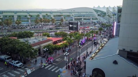 San Diego Comic Con 2024 Timelapse Wide Shot of Crowds Leaving at Dusk 4K Stock Footage 281345958
