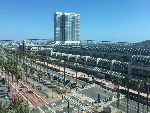 San Diego Convention Center Time Lapse With Trains Stock Footage
