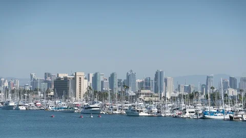 San Diego Daytime Skyline Ships in Harbor Island Time Lapse Stock Footage