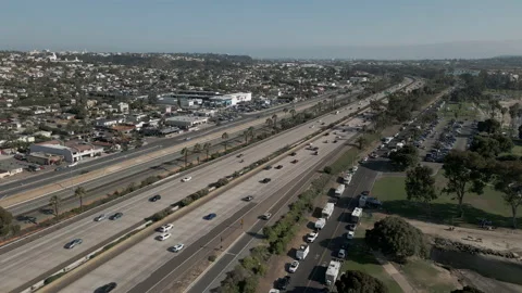 San Diego freeway along Pacific Ocean Stock Footage 194469160