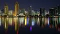 San Diego Night Skyline Reflections on Coronado Bay California USA Time Lapse 4k or 4k+ Resolution