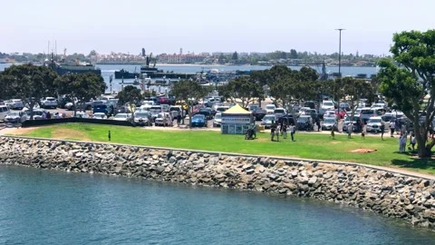 San Diego, panoramic view of Surrender Kiss along the city coastline Stock Footage 153358545