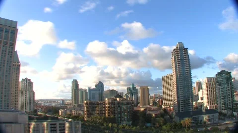 San Diego skyline.aft-eve Stock Footage
