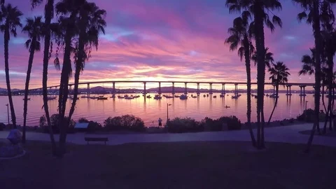 San Diego Sunrise with Coronado Bridge Stock Footage