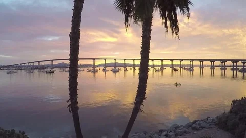 San Diego Sunrise morning paddle in kayak Stock Footage