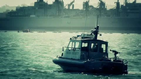 San Diego US Naval Base Security Guard Boat 05 stylized Stock Footage 11406099