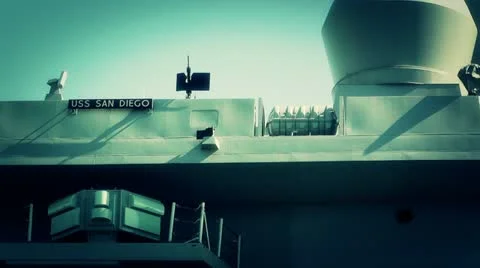 San Diego US Naval Base USS San Diego LPD22 battleship 12 zoom out in stylized Stock Footage 11408375