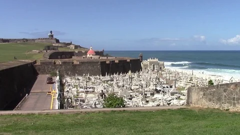 San Felipe del Morro Fortress & Cemetery, San Juan, Puerto Rico, USA Stock Footage