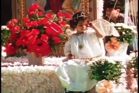 San Francisco, 1970's, Columbus Day, float, children, Knights of Columbus Stock Footage