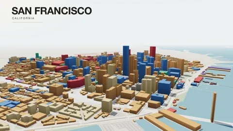 San Francisco 3D isometric city skyline building blocks map animation seamless Stock Footage 341362736