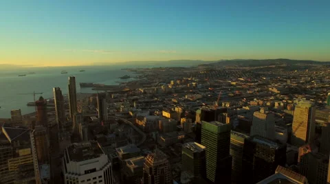 San Francisco Aerial, Flying over downtown at sunrise Stock Footage