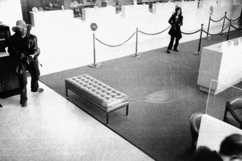 San Francisco bank robbery by Patty Hearst captured in surveillance camera- 1974 Stock Photos