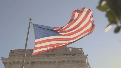San Francisco, CA: American Flag Waving Slow Motion Stock Footage