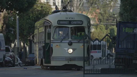 San Francisco, CA - Dec 10, 2024: Cable car on city street Stock Footage 333576011