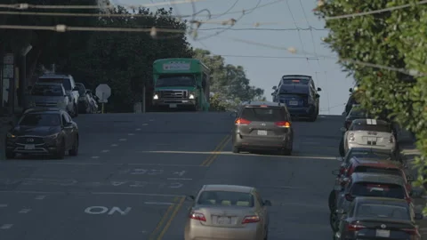 San Francisco, CA - Dec 10, 2024: Wide shot of road with cars Stock Footage 333576091