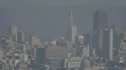 San Francisco, CA - Dec 10, 2024: Fixed wide shot of Transamerica Pyramid Stock Footage 333576107