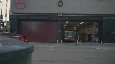 San Francisco, CA - Dec 15, 2024: Wide shot of fire station facade Stock Footage 333580645