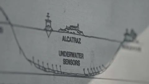 San Francisco, CA - Dec 15, 2024: Magnetic field diagram of Alcatraz prison Stock Footage 333580647