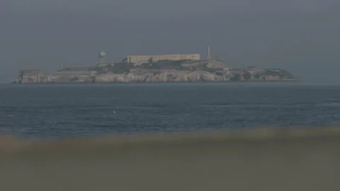 San Francisco, CA - Dec 15, 2024: Alcatraz background, ocean foreground, element Stock Footage 333580793