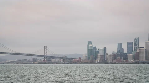 San Francisco, CA Motion Pan Bay Bridge Cityscape Daytime Timelapse Stock Footage 182965596