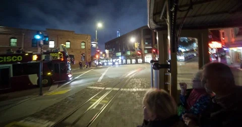 San Francisco, CA, USA - Cable Car Ride on the Hyde-Powell at night - Timelapse Stock Footage 75279111
