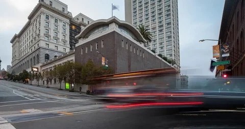 San Francisco, CA, USA - cable car crossing - Timelapse pan left Stock Footage 75286103