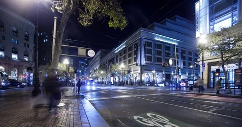 San Francisco, CA, USA - Cable Car Ride at night - Timelapse zoom in Stock Footage 75286141