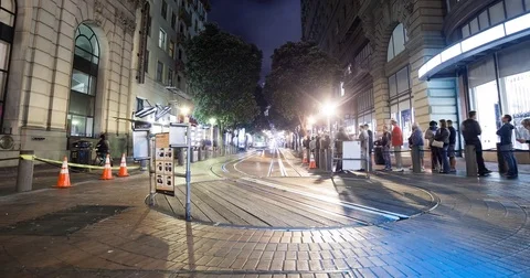 San Francisco, CA, USA - Cable Car Turnaround - Timelapse zoom out pan left Stock-Footage 75286212