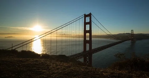 San Francisco, CA, USA - Golden Gate Bridge early sunrise - Timelapse pan right Stock Footage 75285853