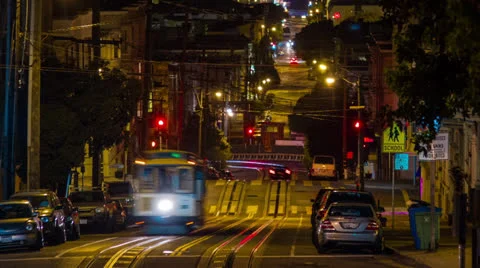 San Francisco Cable Car at Night 스톡 동영상 24976526