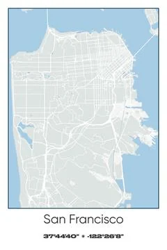 San Francisco, California - vector map of city in Gray, white, green, blue color Stockillustratie